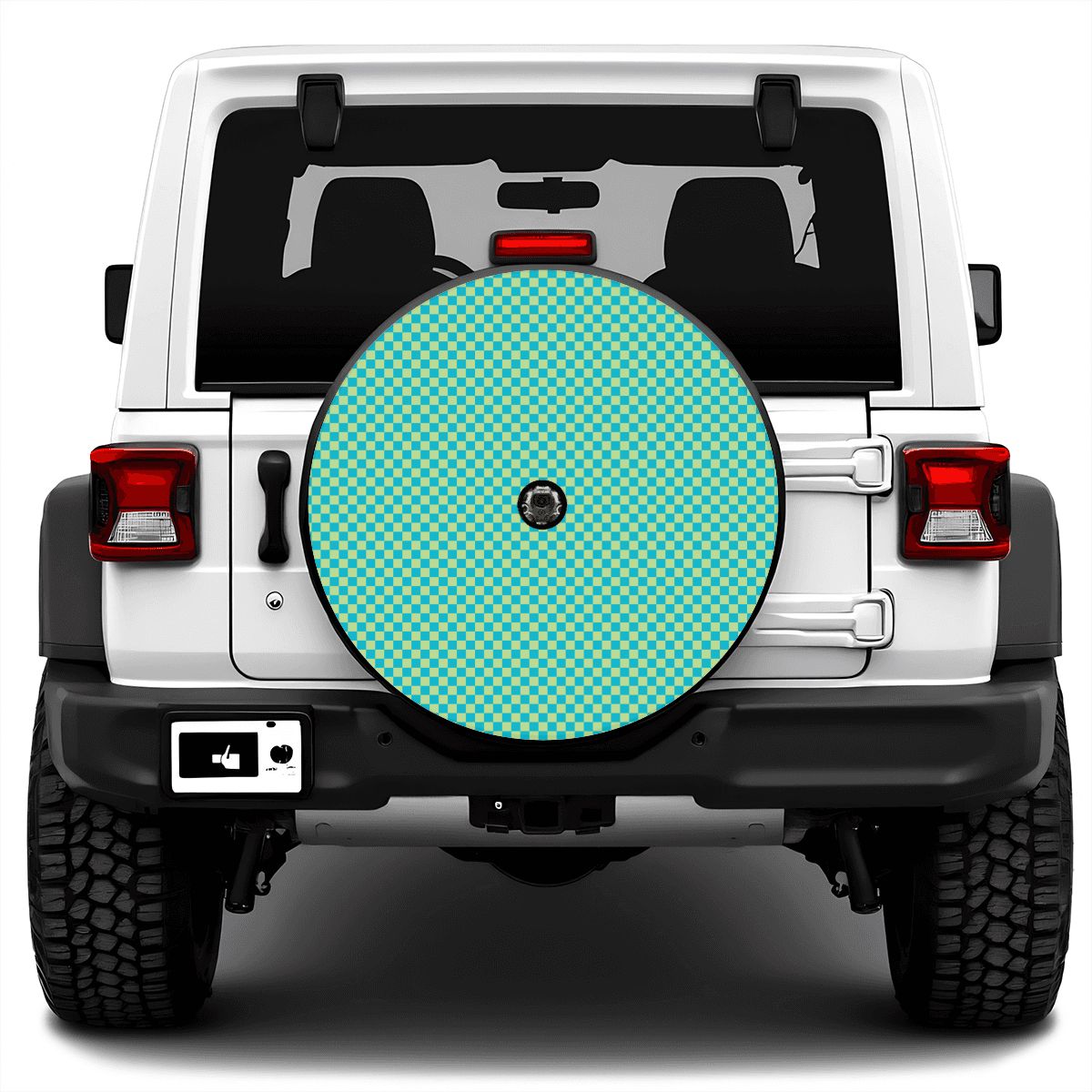 Blue & Green Mini Checkered Spare Tire Cover with Camera Hole