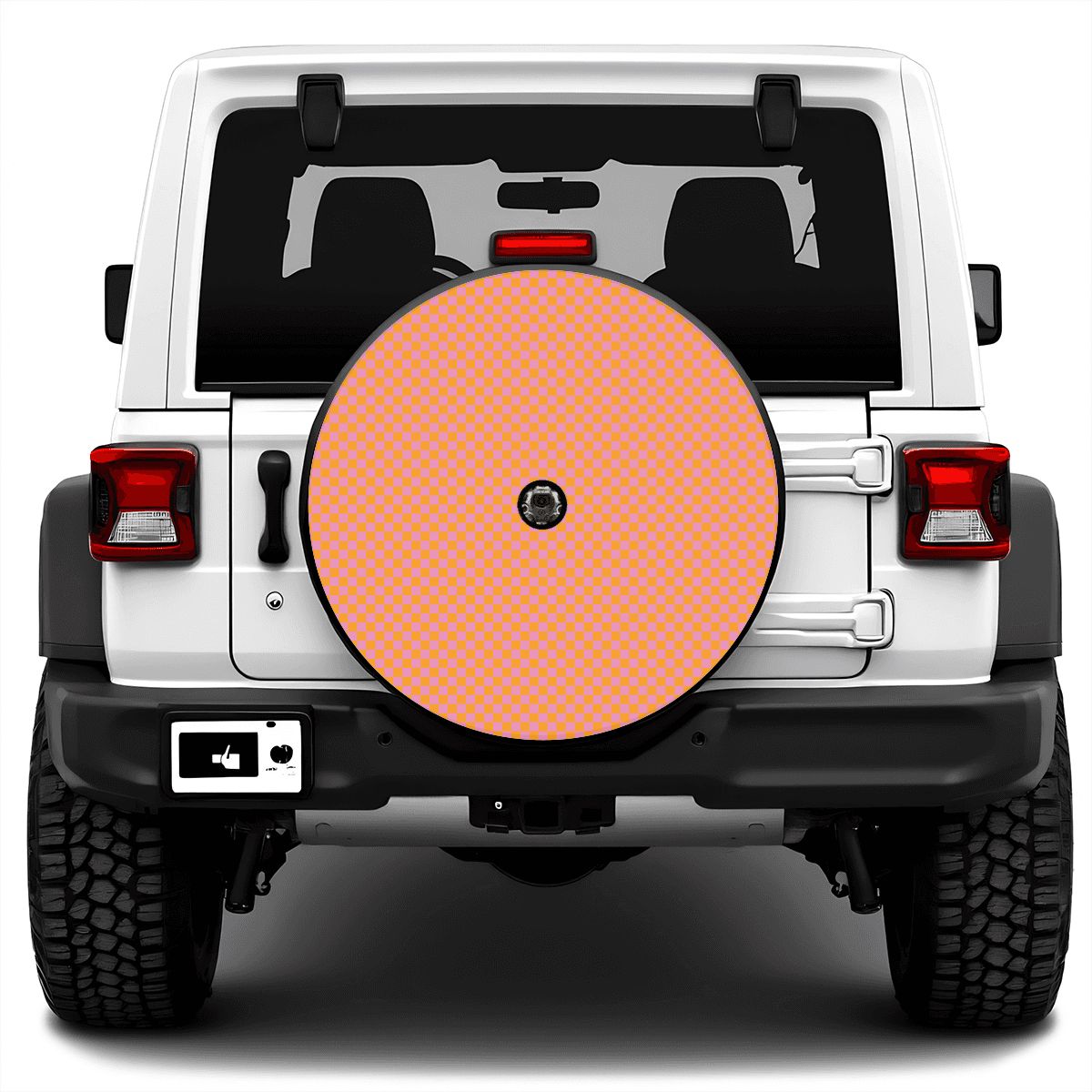 Pink & Orange Mini Checkered Spare Tire Cover with Camera Hole