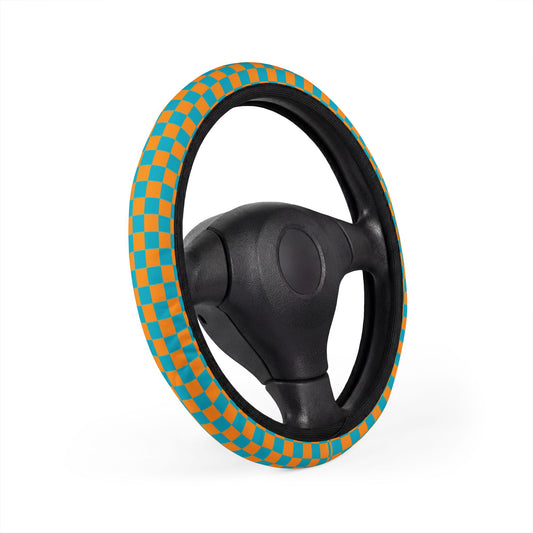 Blue & Orange Checkered Steering Wheel Cover