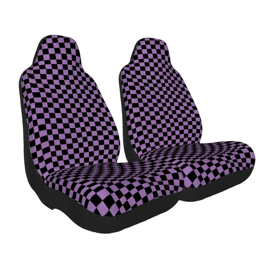 Black & Purple Checkered Car Seat Covers - Set of 2