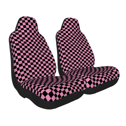 Black & Pink Checkered Car Seat Covers - Set of 2