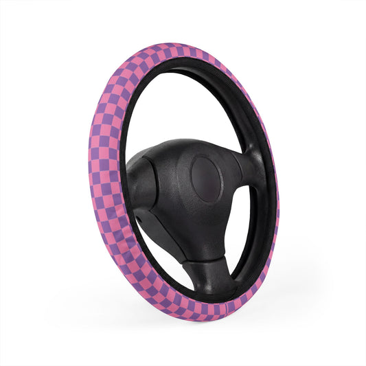 Pink & Purple Checkered Steering Wheel Cover
