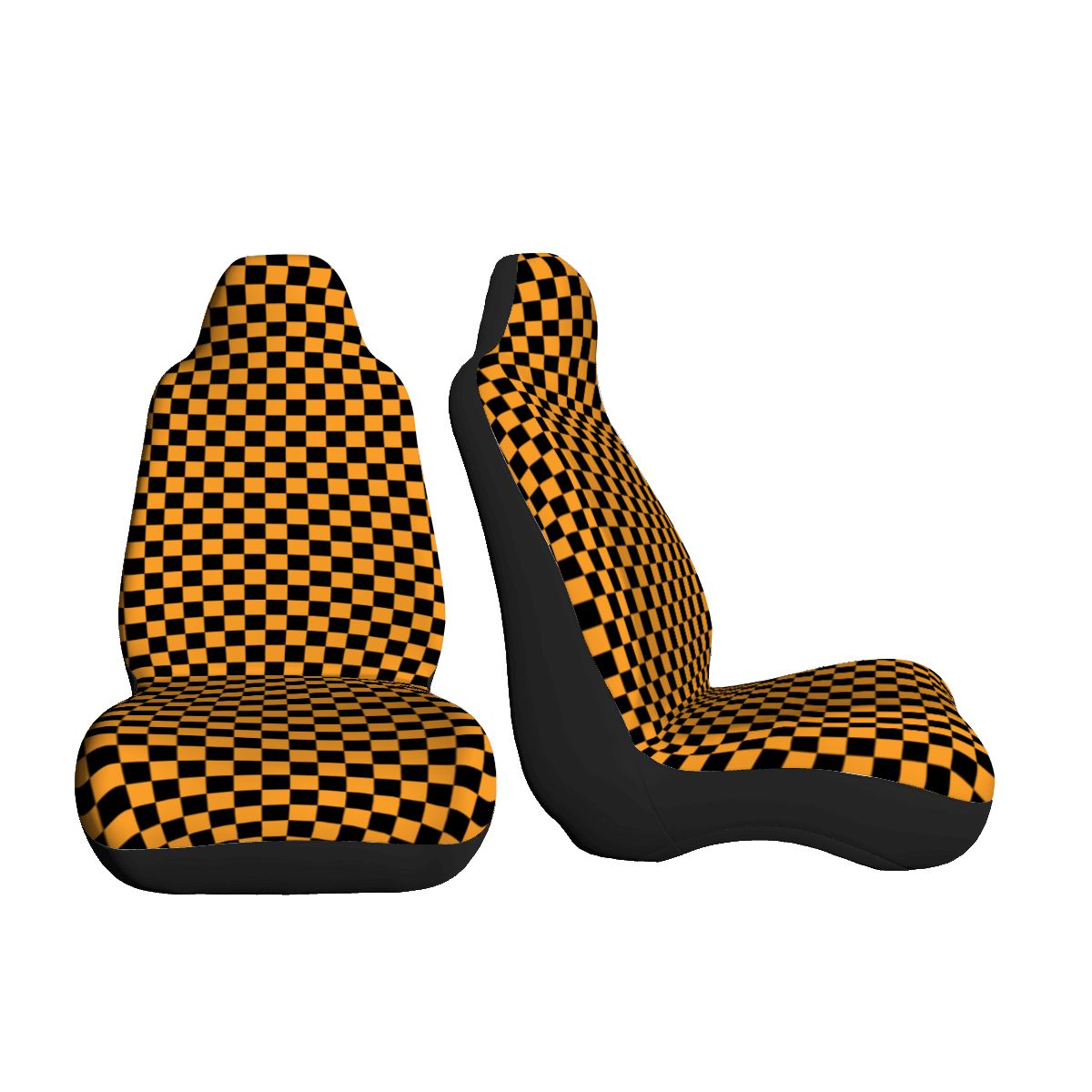 Black & Orange Checkered Car Seat Covers - Set of 2