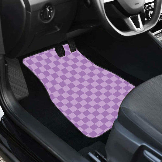 Purple Checkered Car Mats - Set of 2 - Front