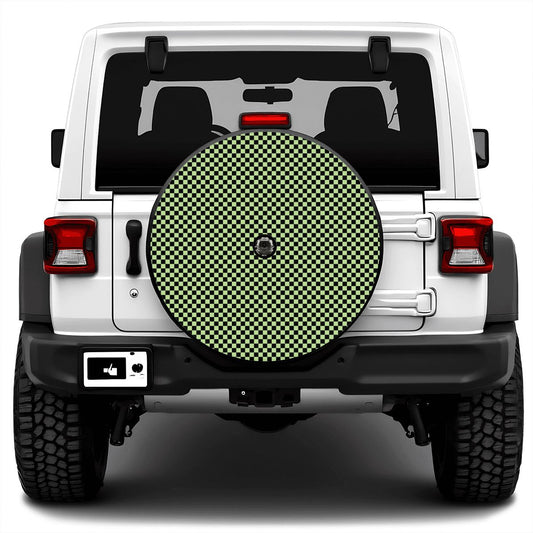 Black & Green Mini Checkered Spare Tire Cover with Camera Hole