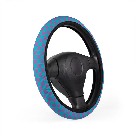 Blue & Purple Checkered Steering Wheel Cover