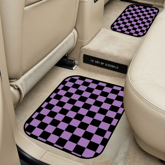 Black & Purple Checkered Car Mats - Set of 2 - Rear