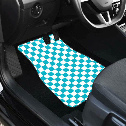White & Blue Checkered Car Mats - Set of 2 - Front