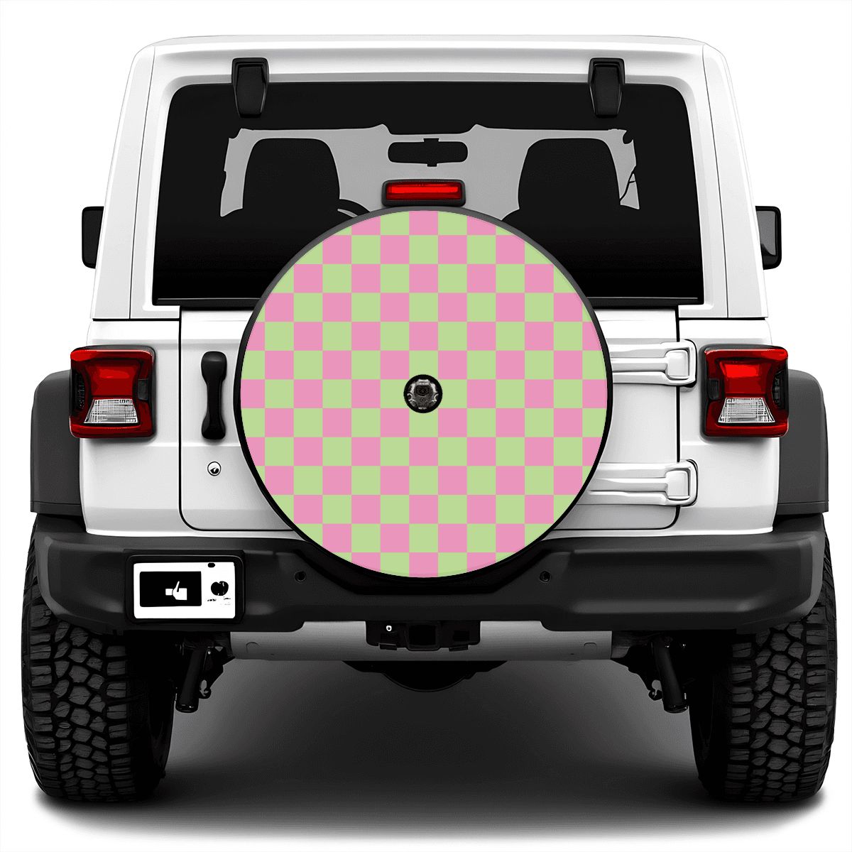 Pink & Green Checkered Spare Tire Cover with Camera Hole