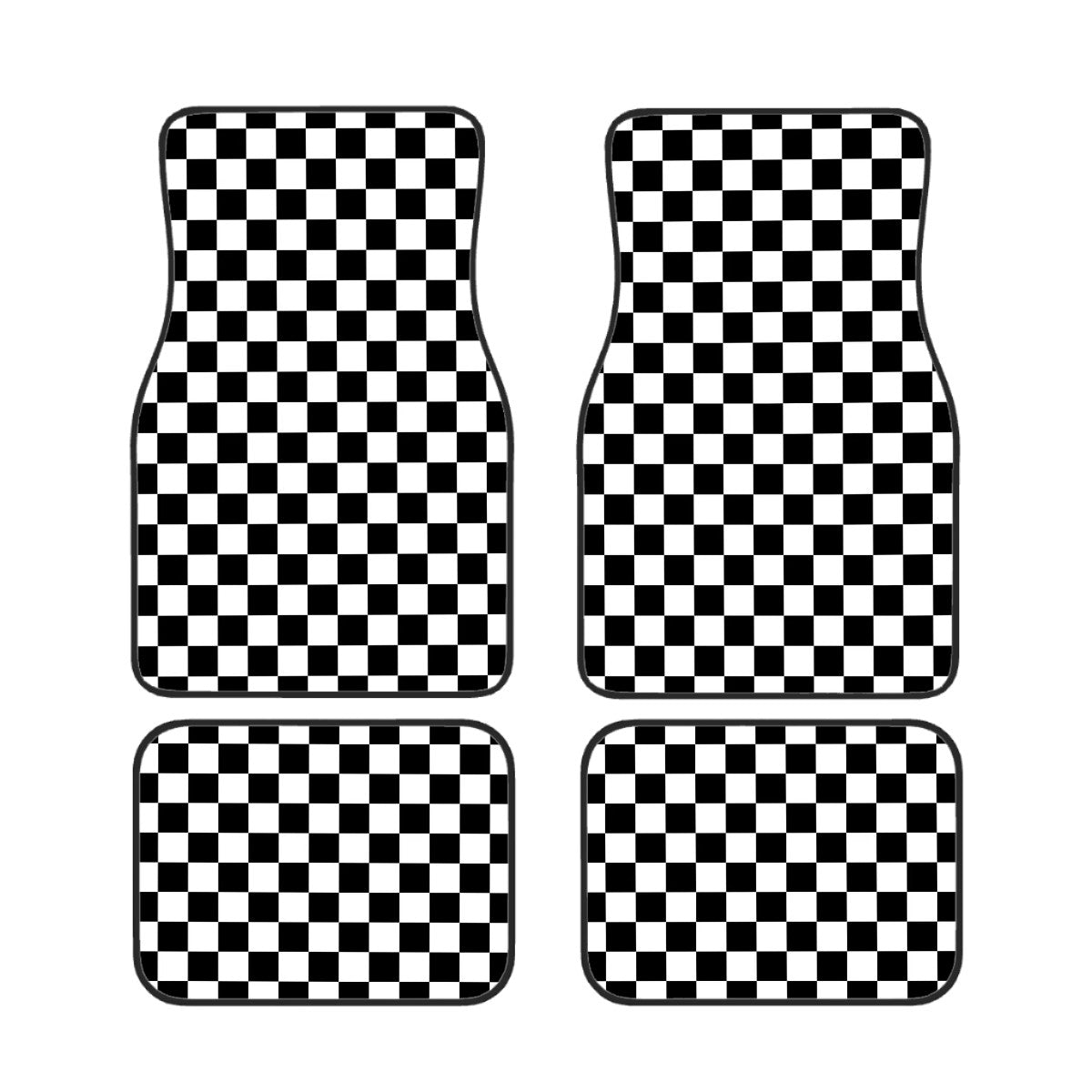 Black & White Checkered Car Mats - Set of 4