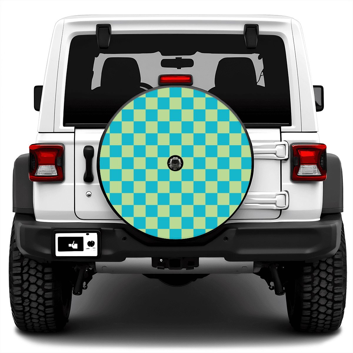Blue & Green Checkered Spare Tire Cover with Camera Hole