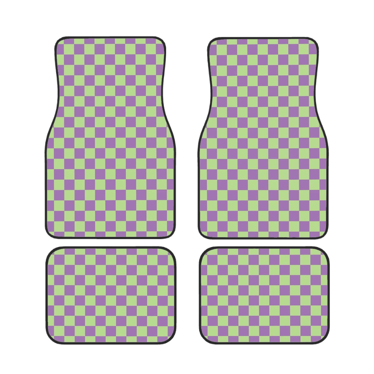 Purple & Green Checkered Car Mats - Set of 4