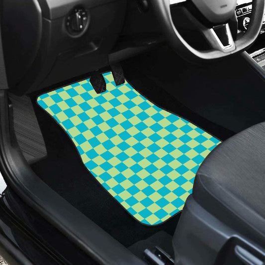 Blue & Green Checkered Car Mats - Set of 2 - Front