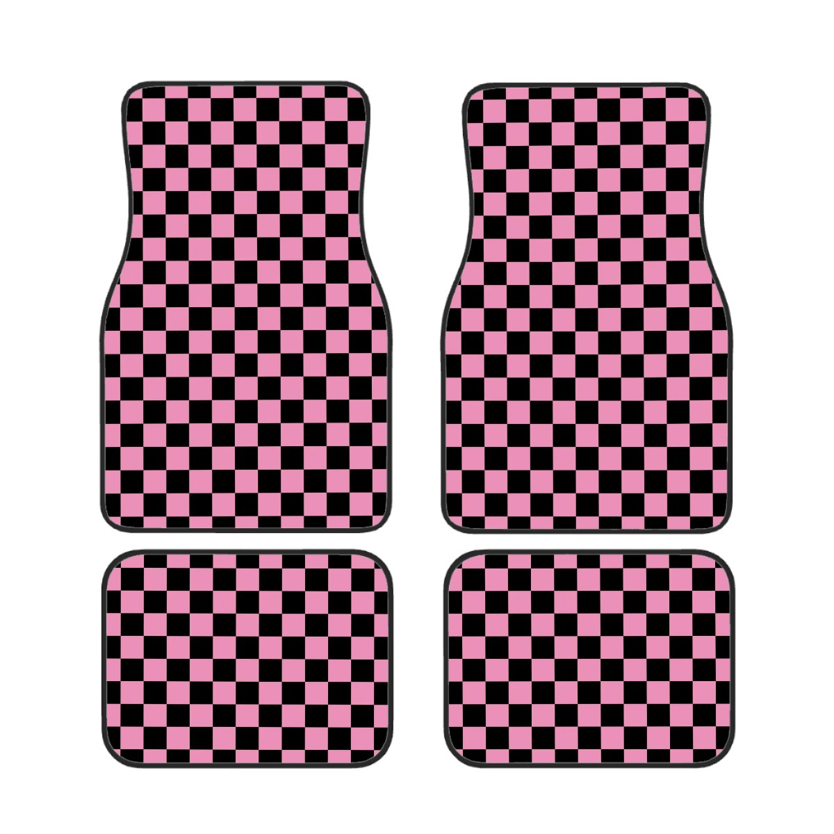 Black & Pink Checkered Car Mats - Set of 4