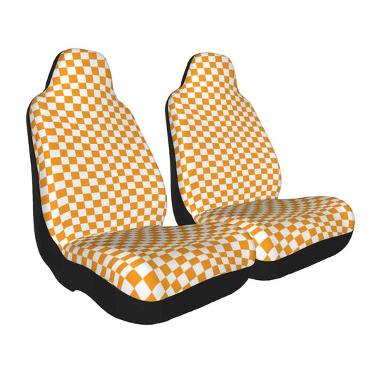 White & Orange Checkered Car Seat Covers - Set of 2