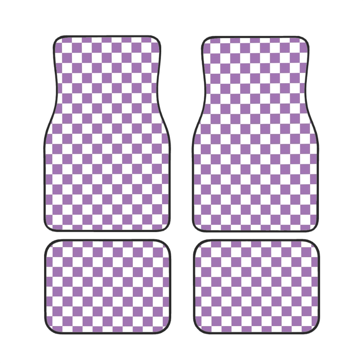 White & Purple Checkered Car Mats - Set of 4