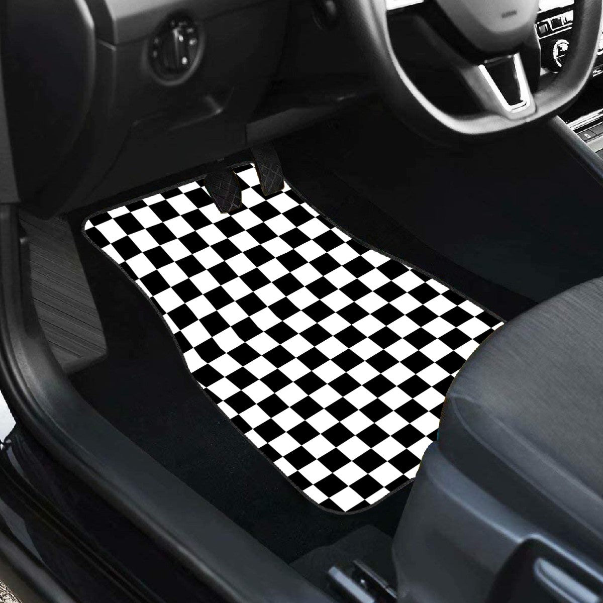 Black & White Checkered Car Mats - Set of 2 - Front