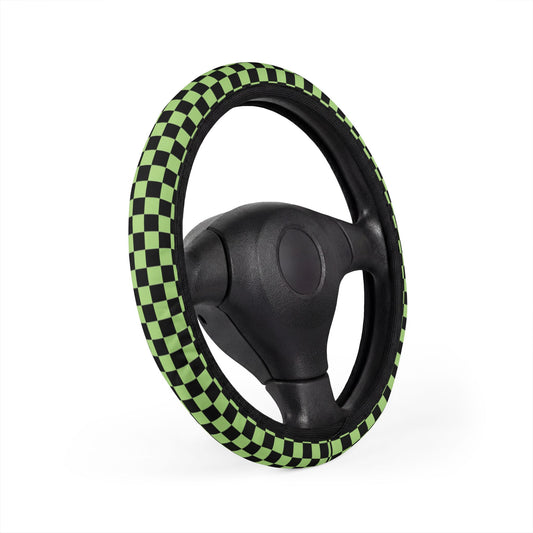 Black & Green Checkered Steering Wheel Cover