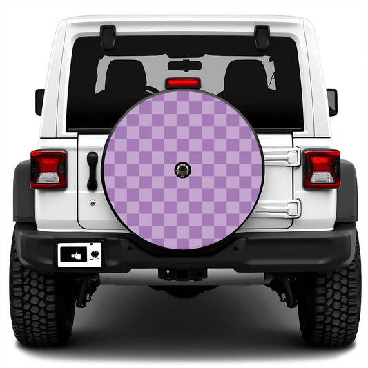 Purple Checkered Spare Tire Cover with Camera Hole