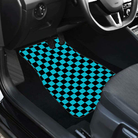 Black & Blue Checkered Car Mats - Set of 2 - Front