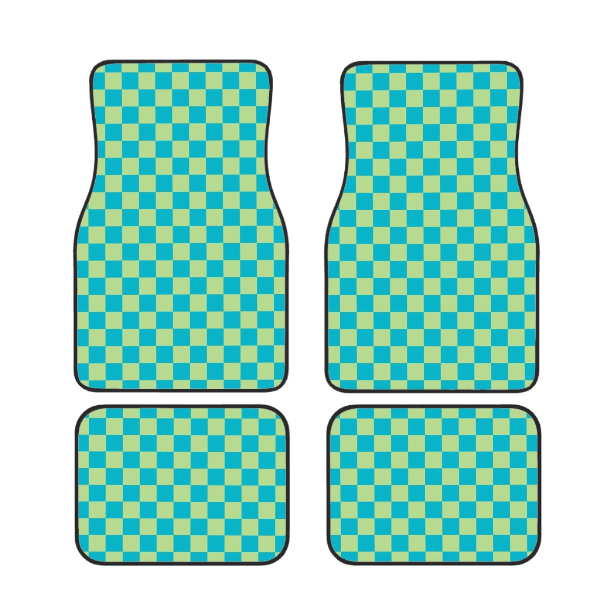 Blue & Green Checkered Car Mats - Set of 4