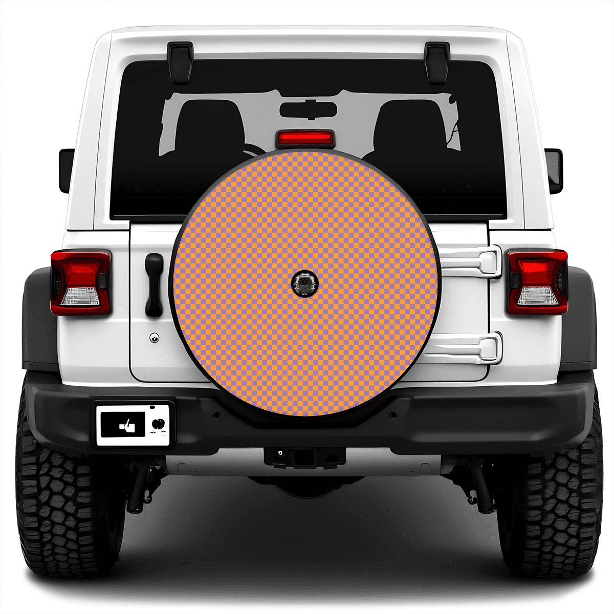 Orange & Purple Mini Checkered Spare Tire Cover with Camera Hole
