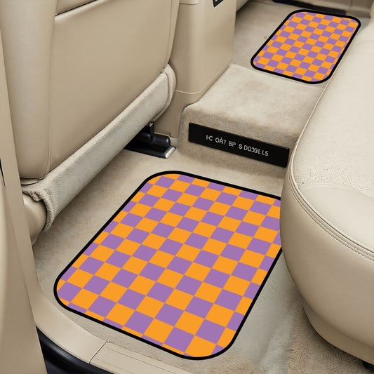 Orange & Purple Checkered Car Mats - Set of 2 - Rear