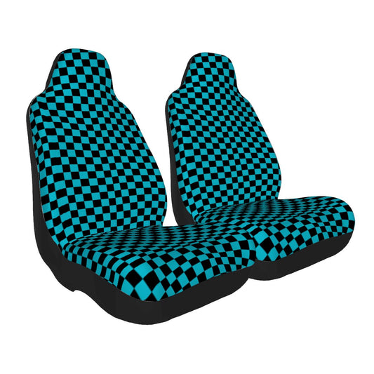 Black & Blue Checkered Car Seat Covers - Set of 2