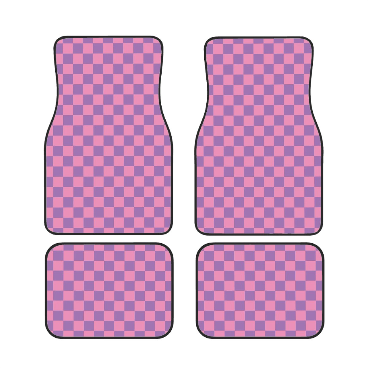 Pink & Purple Checkered Car Mats - Set of 4