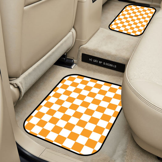 White & Orange Checkered Car Mats - Set of 2 - Rear