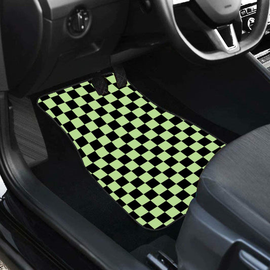 Black & Green Checkered Car Mats - Set of 2 - Front