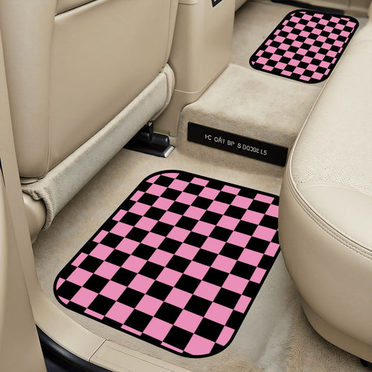 Black & Pink Checkered Car Mats - Set of 2 - Rear