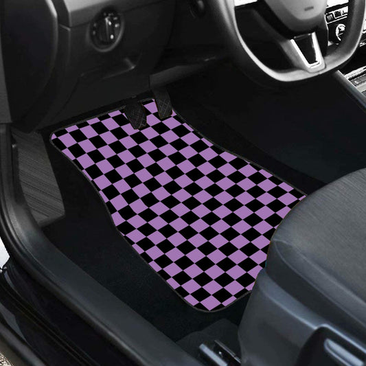 Black & Purple Checkered Car Mats - Set of 2 - Front