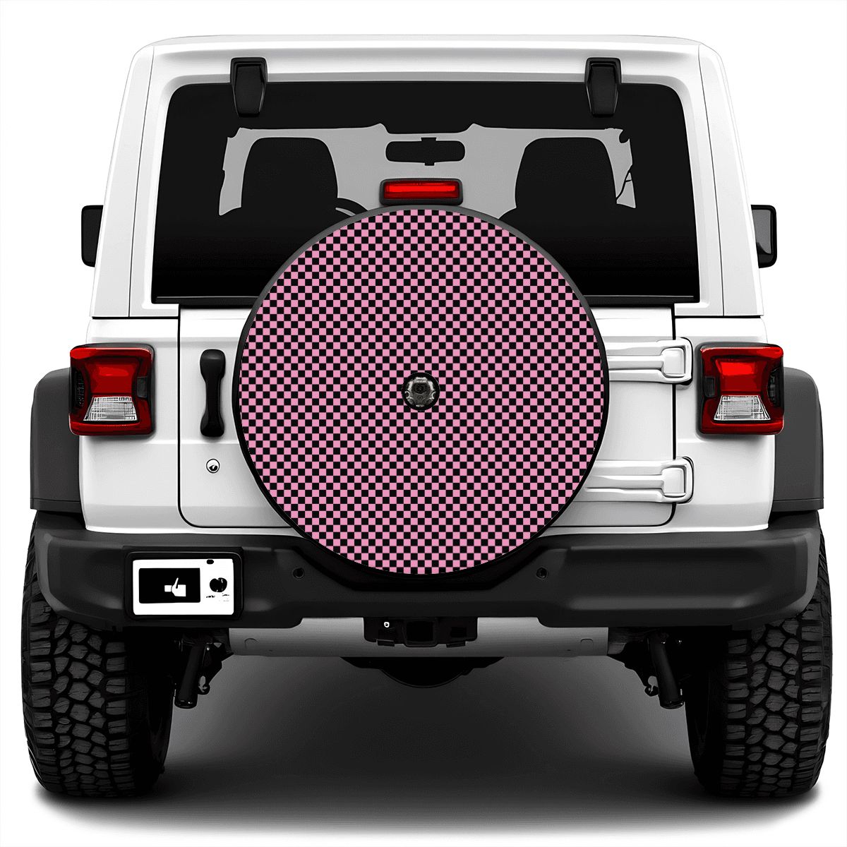 Black & Pink Mini Checkered Spare Tire Cover with Camera Hole