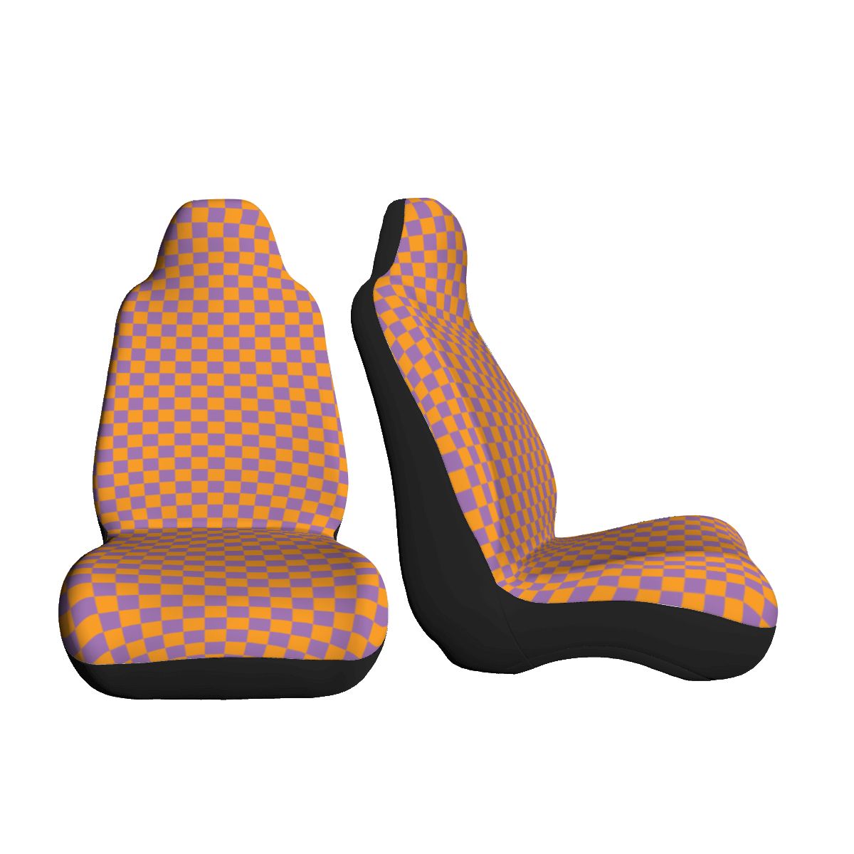 Orange & Purple Checkered Car Seat Covers - Set of 2