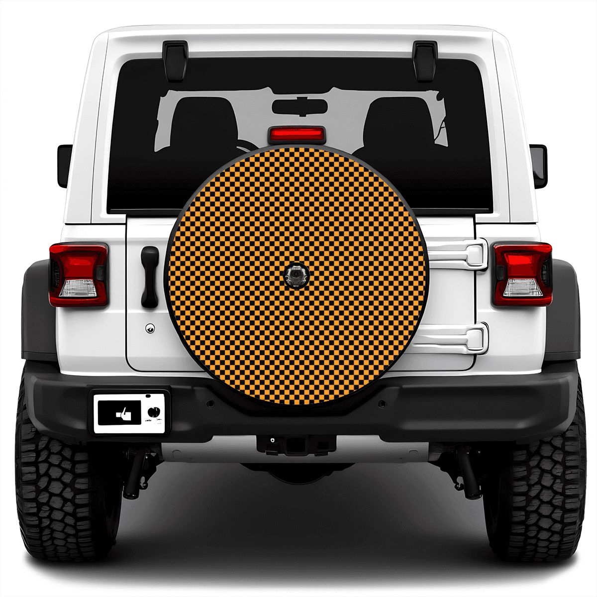 Black & Orange Mini Checkered Spare Tire Cover with Camera Hole