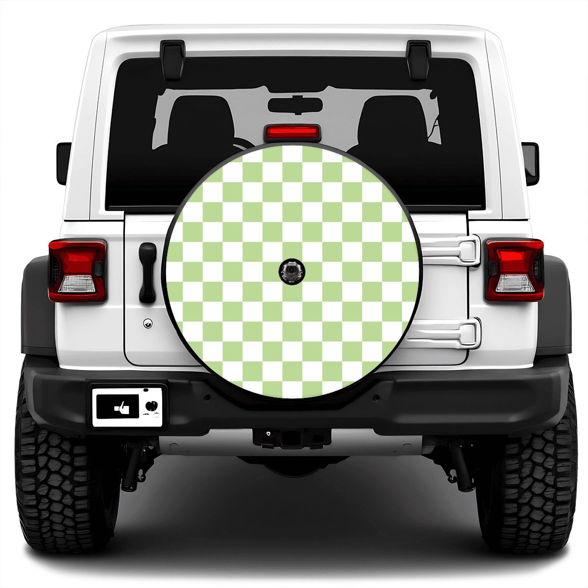 White & Green Checkered Spare Tire Cover with Camera Hole