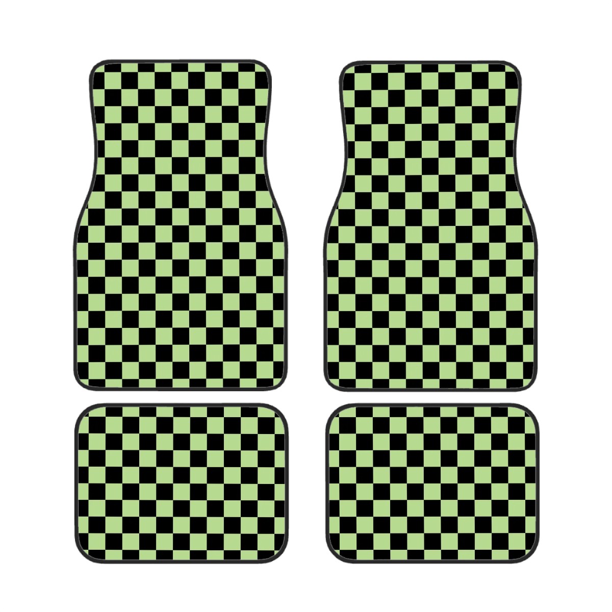 Black & Green Checkered Car Mats - Set of 4