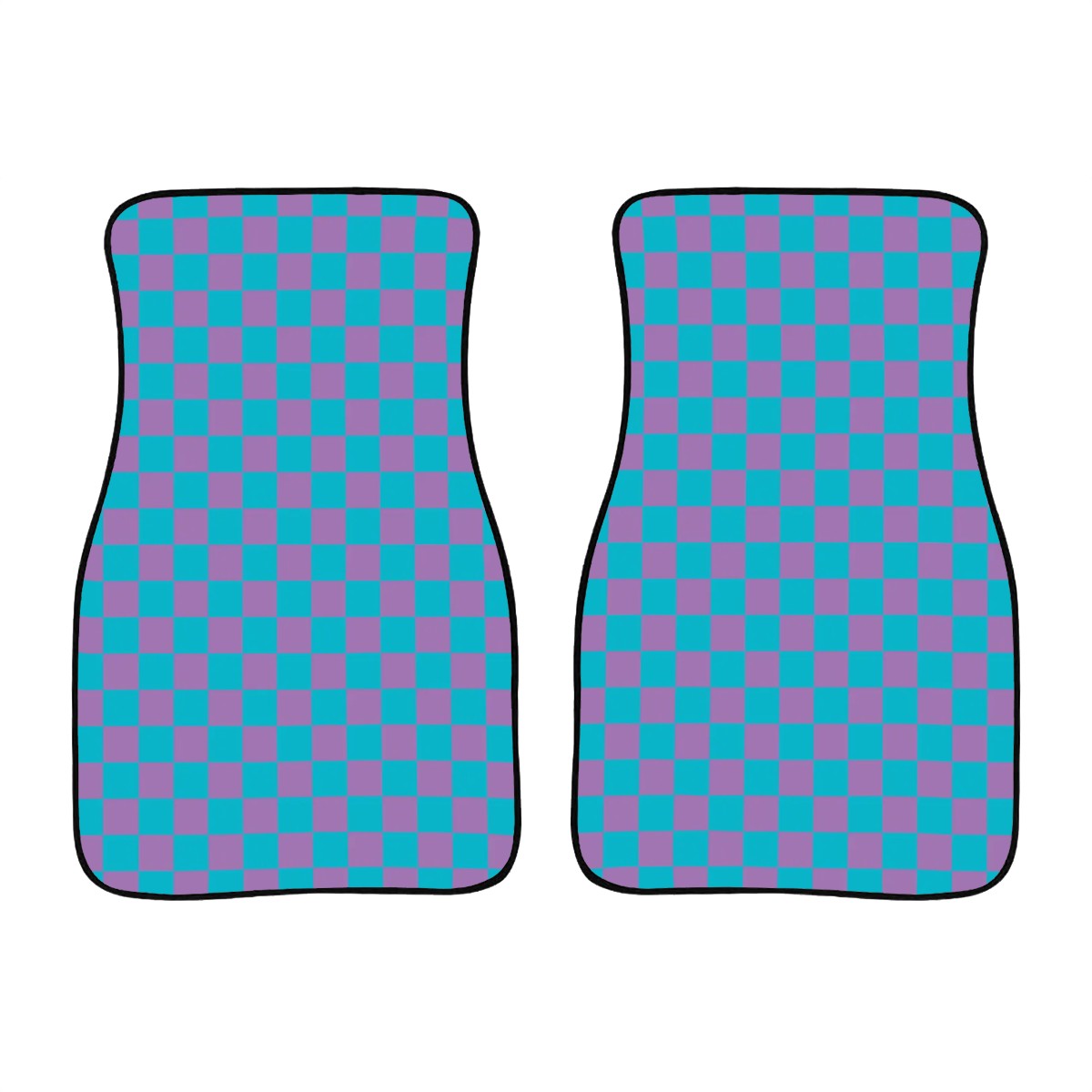 Blue & Purple Checkered Car Mats - Set of 2 - Front