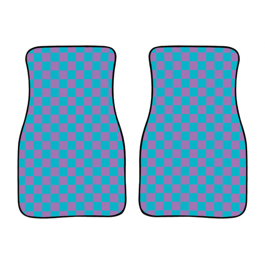 Blue & Purple Checkered Car Mats - Set of 2 - Front