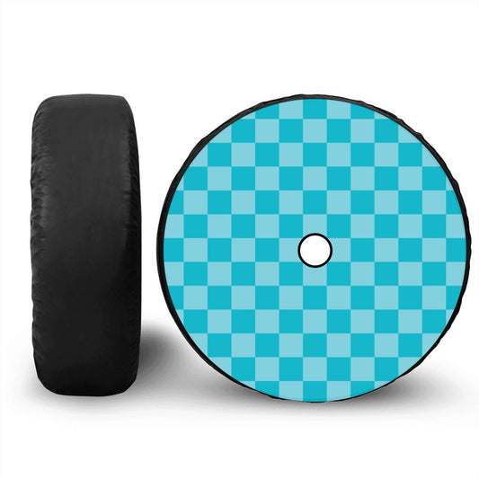 Blue Checkered Spare Tire Cover with Camera Hole