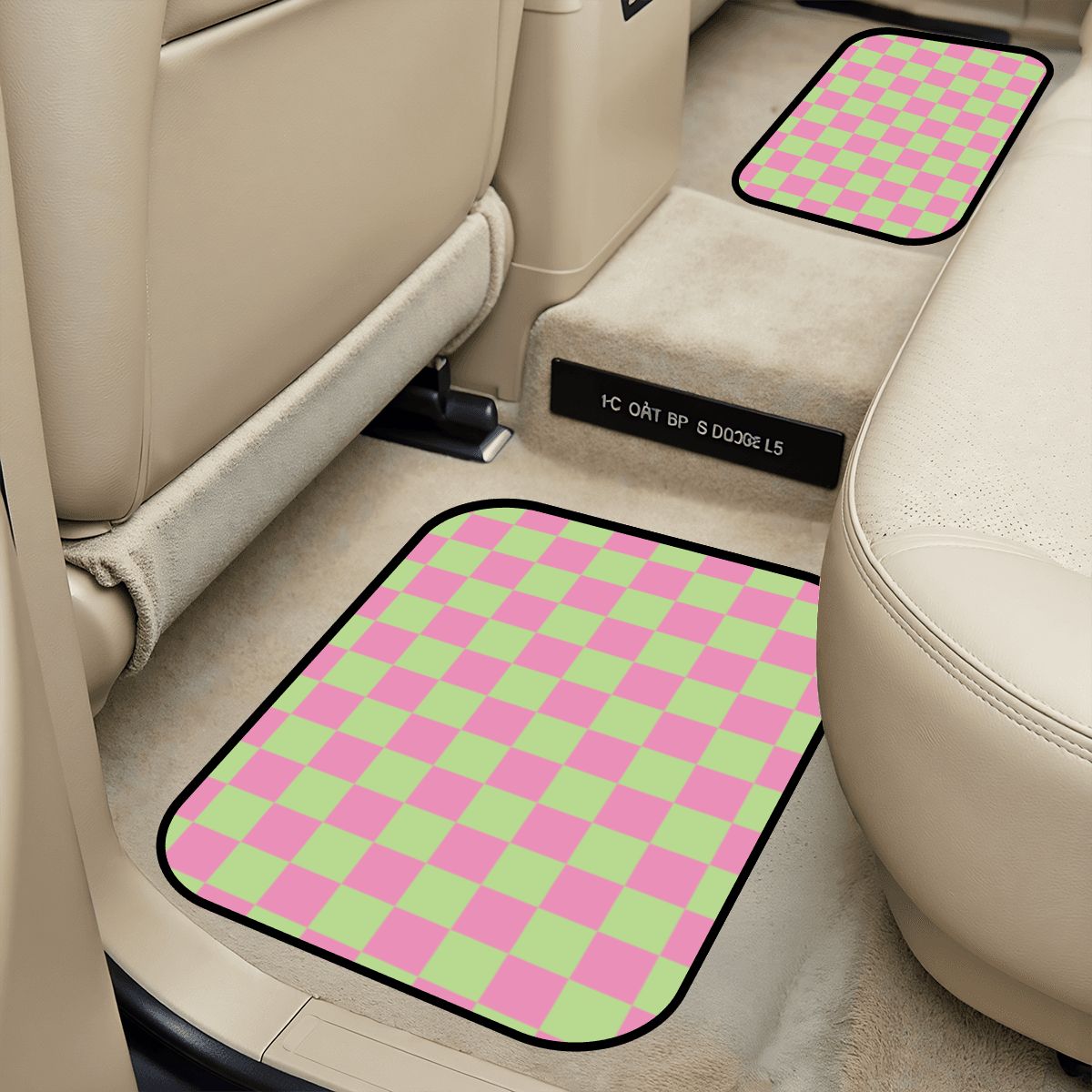 Pink & Green Checkered Car Mats - Set of 2 - Rear