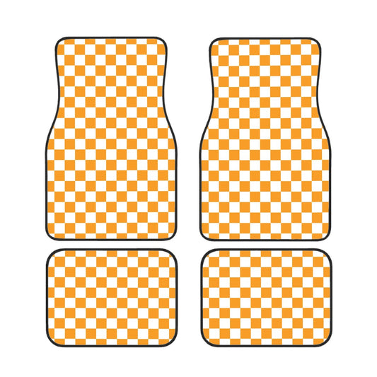White & Orange Checkered Car Mats - Set of 4