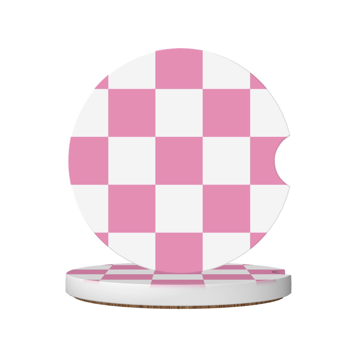 White & Pink Checkered Ceramic Coasters - Set of 2