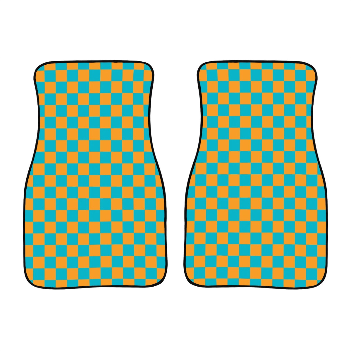 Blue & Orange Checkered Car Mats - Set of 2 - Front