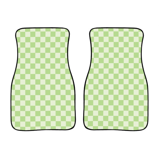 Green Checkered Car Mats - Set of 2 - Front