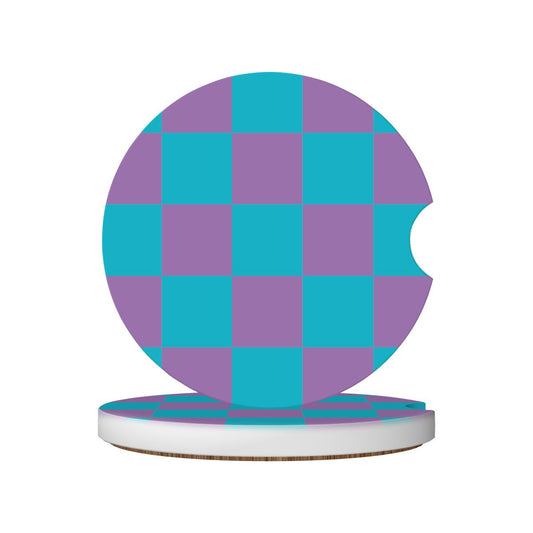 Blue & Purple Checkered Ceramic Coasters - Set of 2