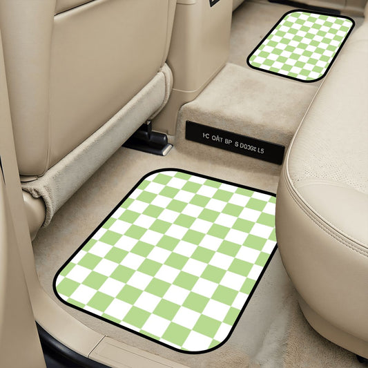 White & Green Checkered Car Mats - Set of 2 - Rear