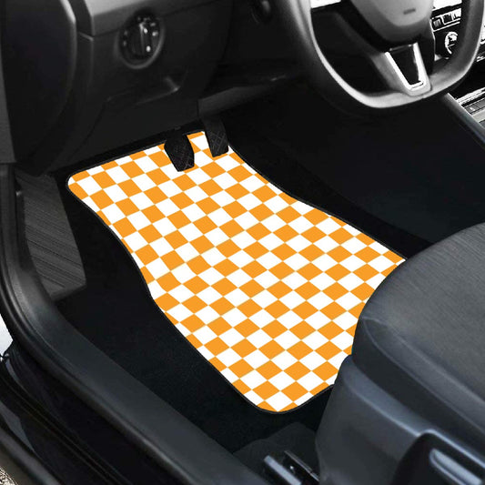 White & Orange Checkered Car Mats - Set of 2 - Front