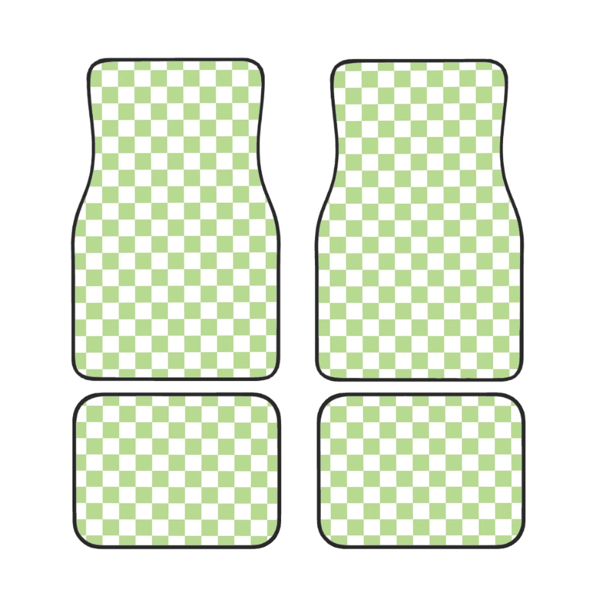 White & Green Checkered Car Mats - Set of 4